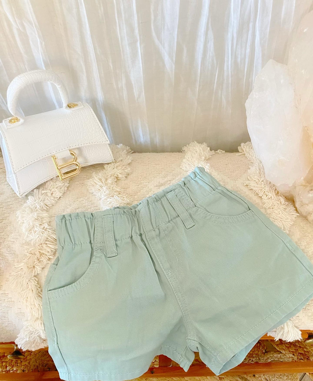 Mint Green High Waisted Denim Shorts