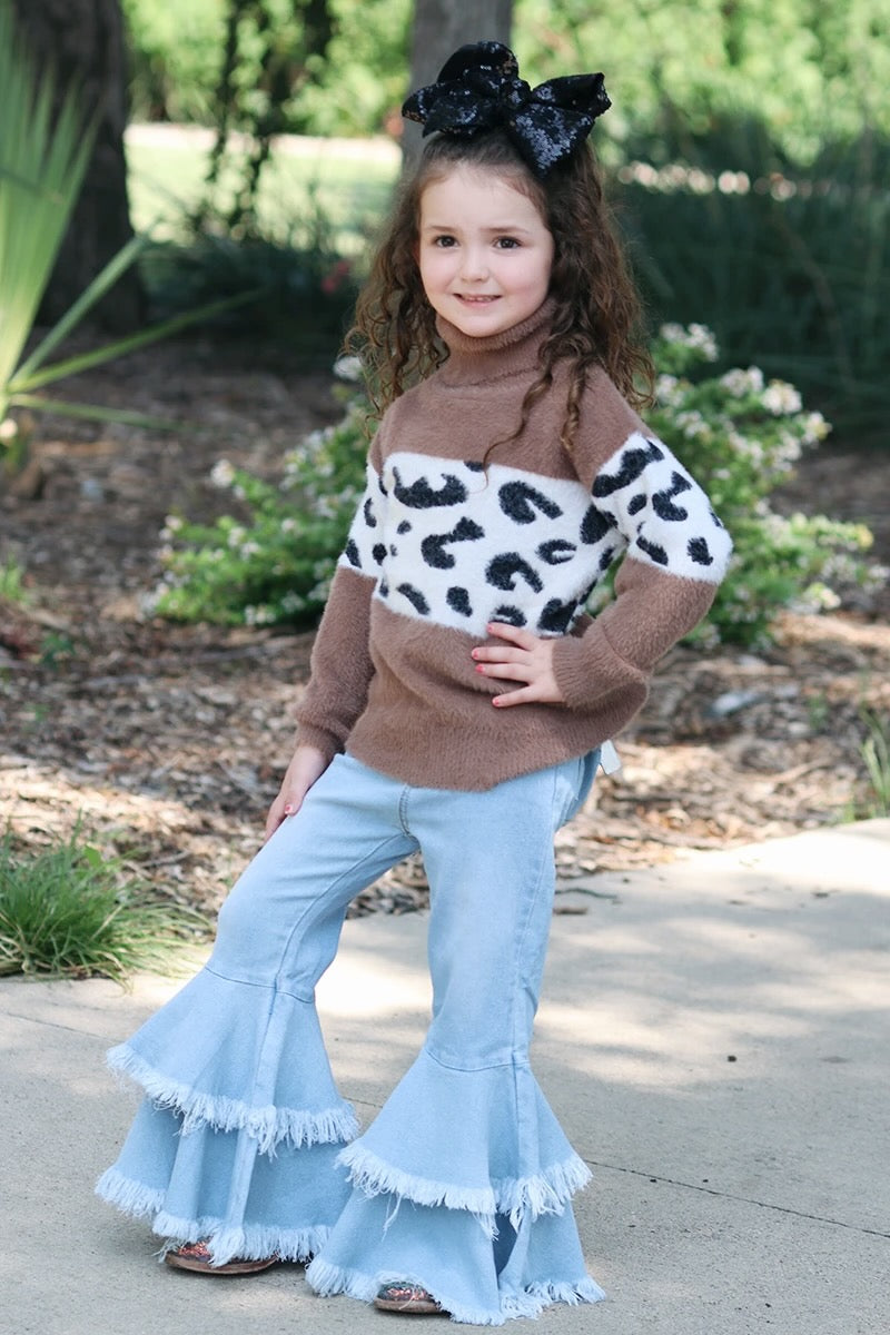 Brown Leopard Print Turtleneck Sweater